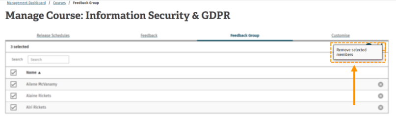 Screenshot of the remove selected members button
