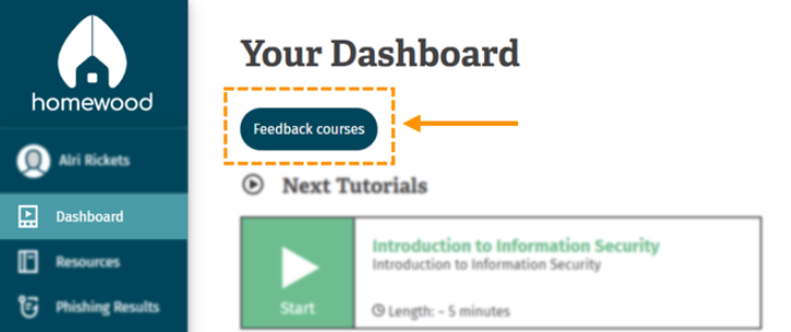 Screenshot of the feedback courses button
