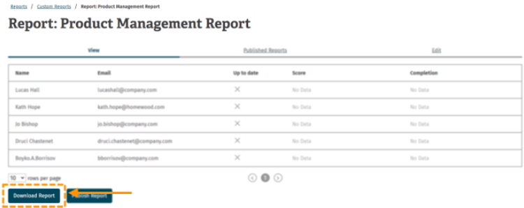 Screenshot of the download report button