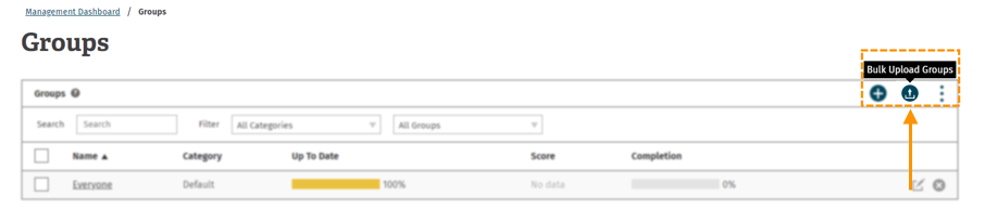 Screenshot of the bulk upload group button.