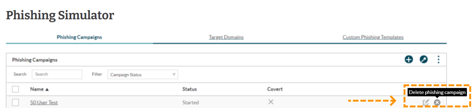 Screenshot of delete phishing button