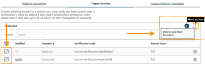 Screenshot of deleting multiple domains