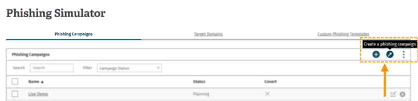 Screenshot of the create a phishing campaign button