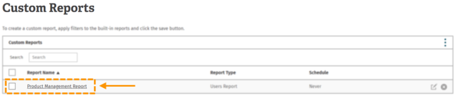 Screenshot of custom report