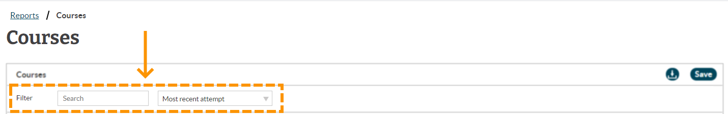 Screenshot of course report filter