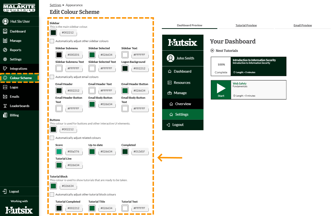 Screenshot to show the accounts colour scheme settings