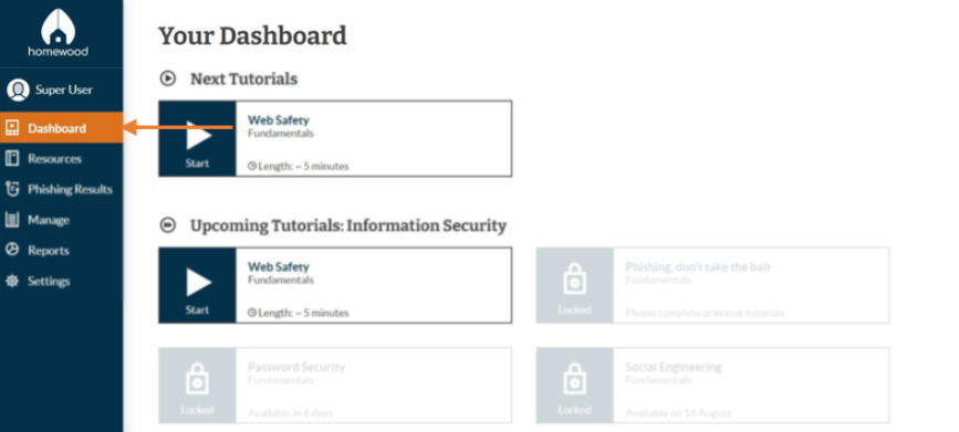Screenshot of the user dashboard