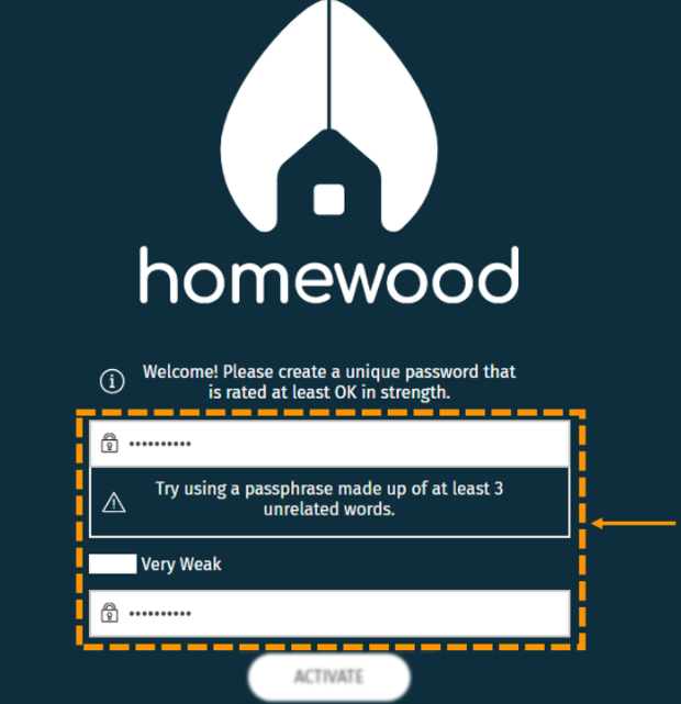 Screenshot of a weak password