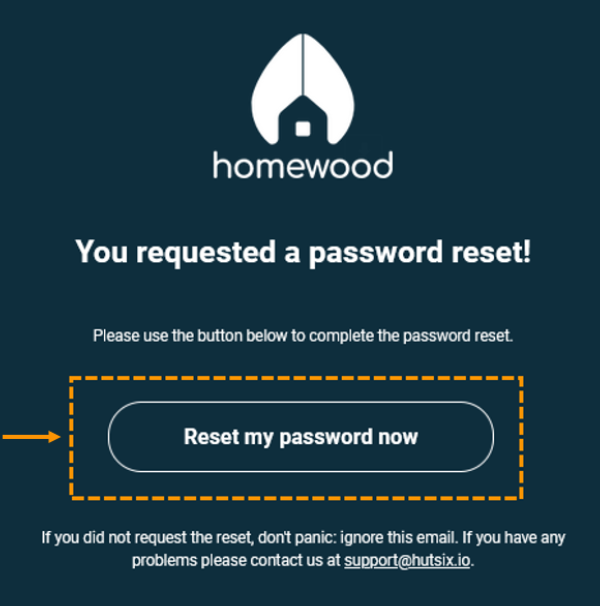 Screenshot of the reset password now button