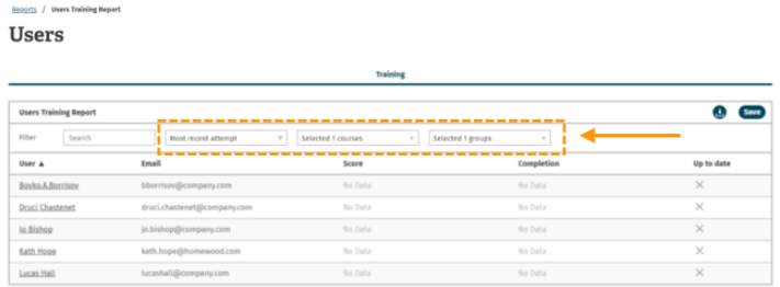 Screenshot of example user report