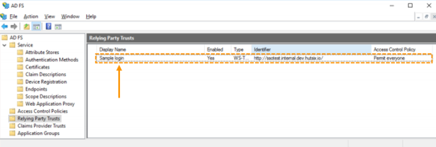 Screenshot of the ADFS management control