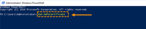 Screenshot of Get-AdfsCertificate prompt