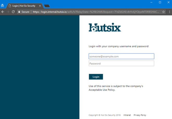 Screenshot of login page