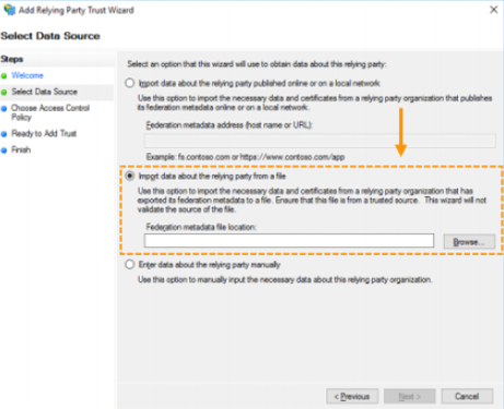 Screenshot of the import data box