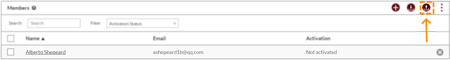 Screenshot of upload members button