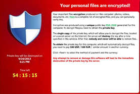 Lockscreen of the cryptolocker ransomware
