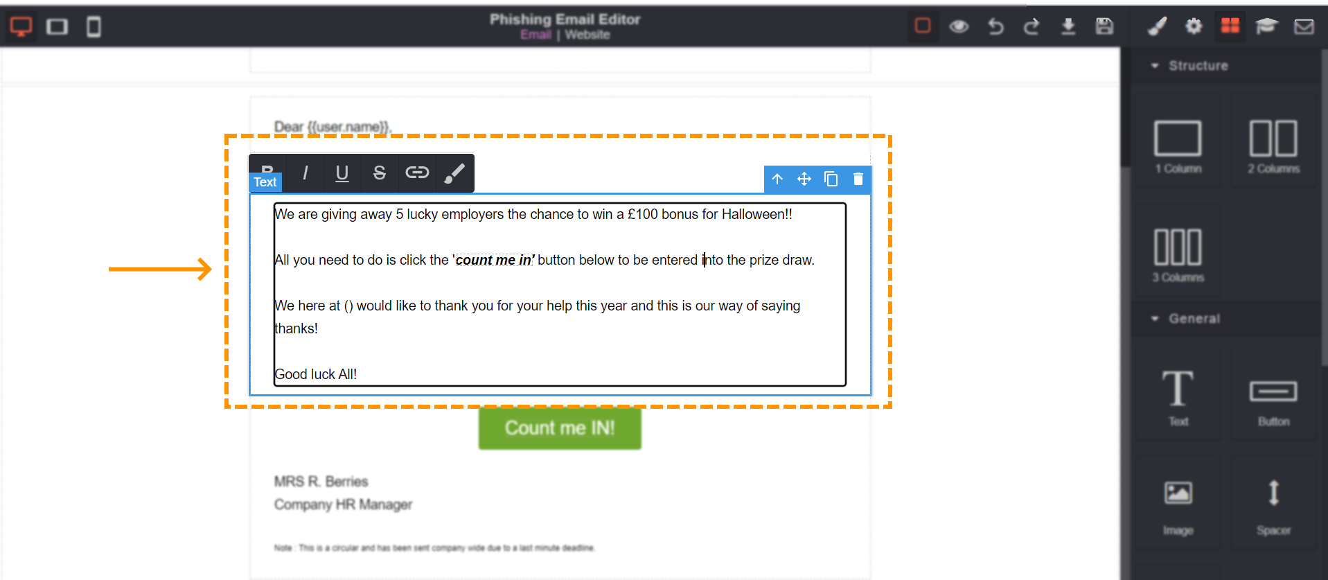 Screenshot to show the text box