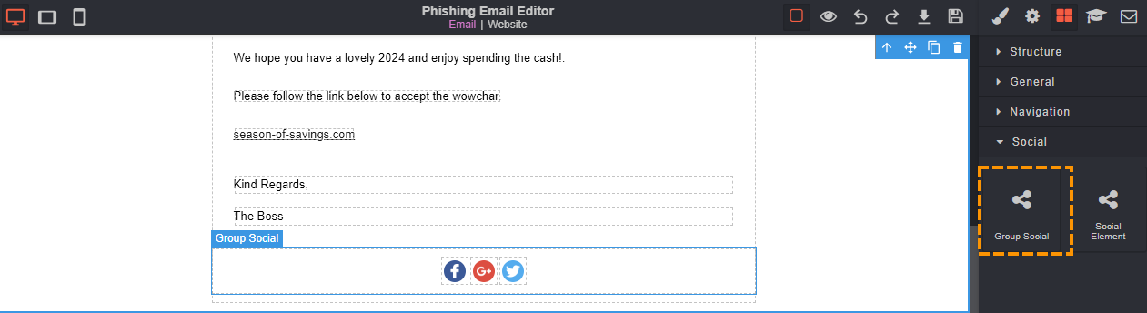 Screenshot to show the group social element and how to use it