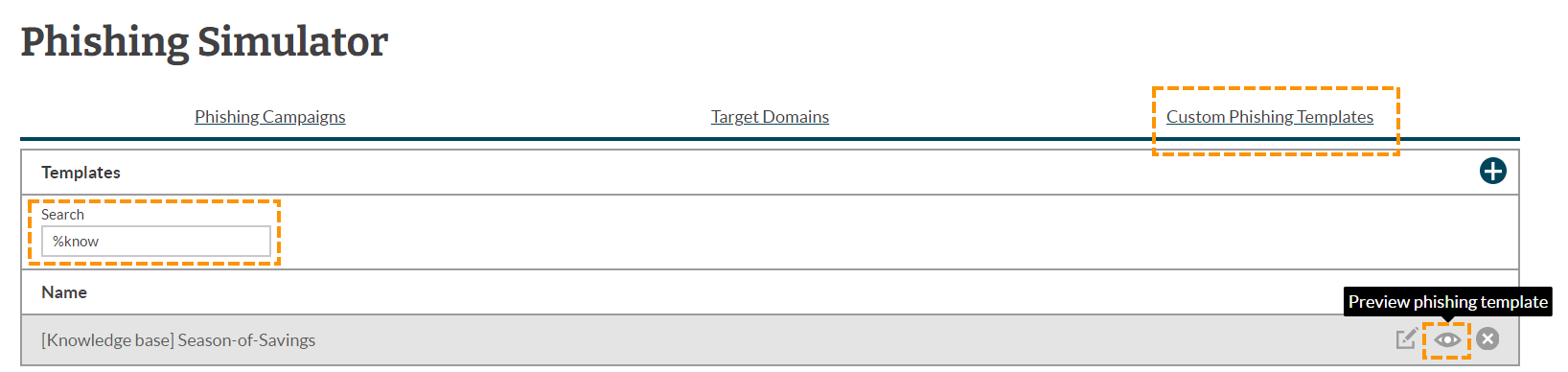 Screenshot to show how to preview the custom phishing template