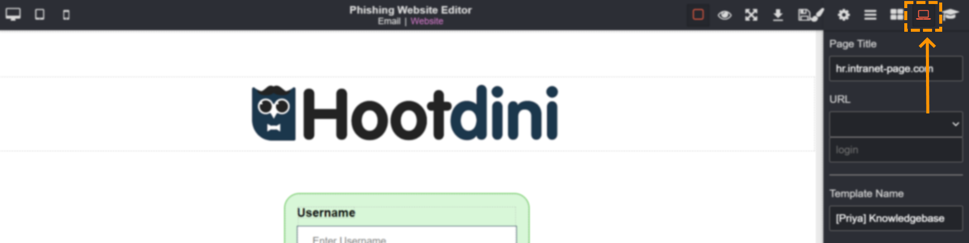 Screenshot to show the website edit options