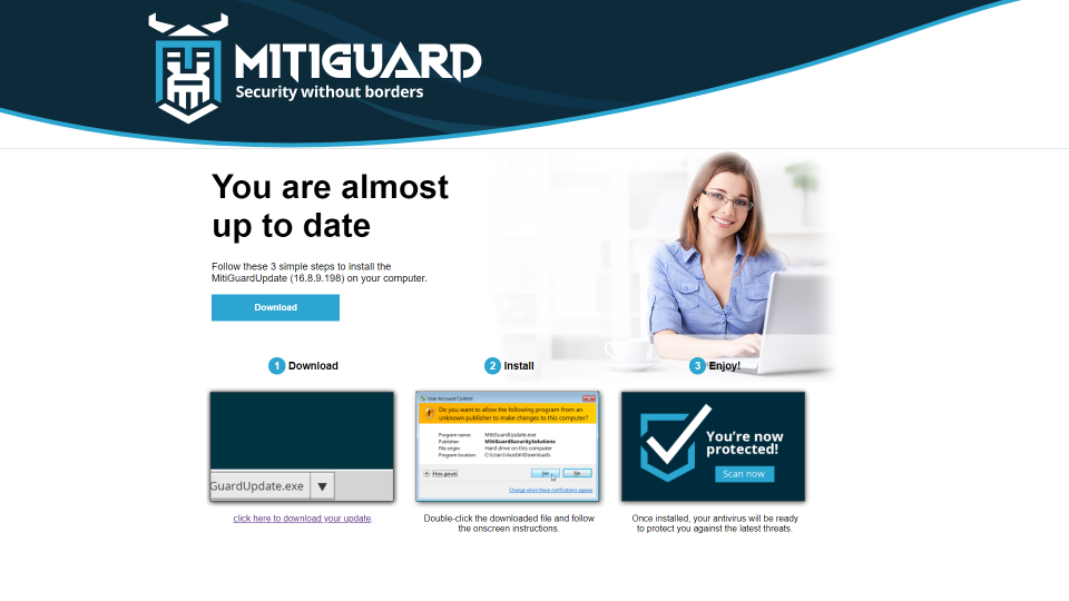 Malicious phishing website offering fake antivirus software