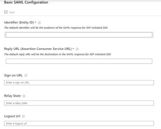 Screenshot of basic SAML configuration form