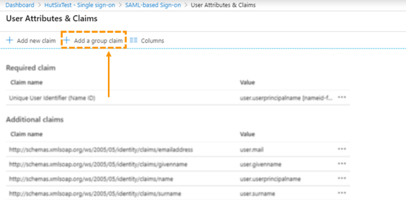 Screenshot of the add a group claim button
