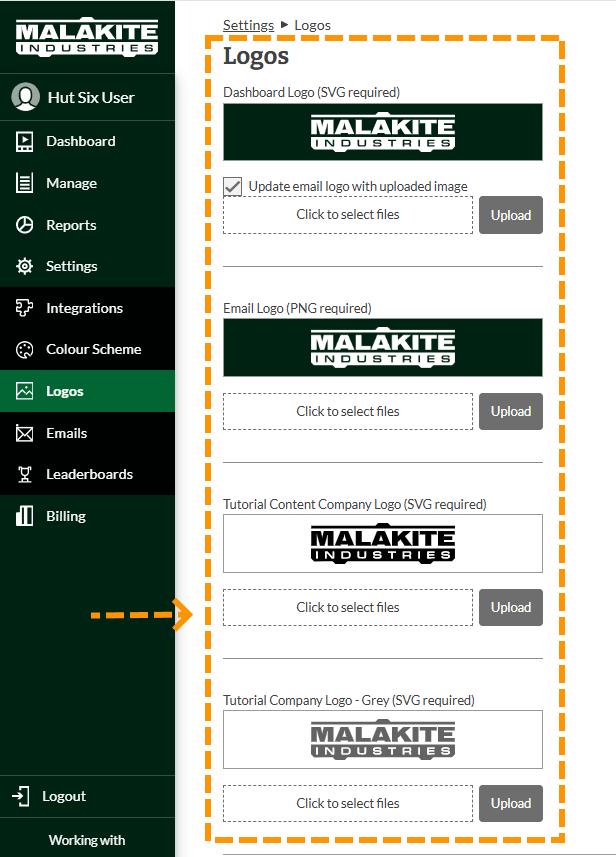 Screenshot to show the logo upload in settings
