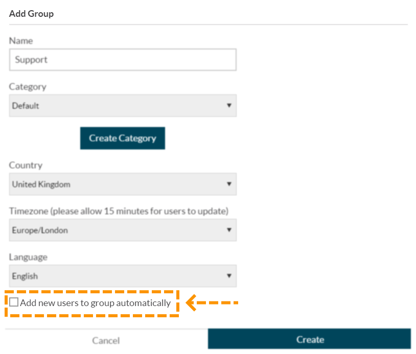 Screenshot of adding users to group automatically box.