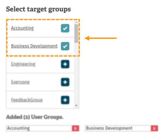 Screenshot of target groups
