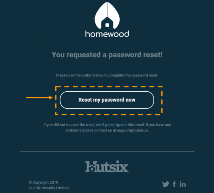 Screenshot of reset password button