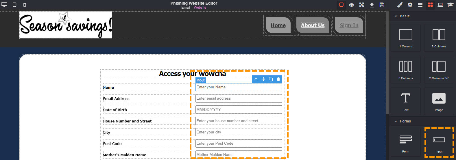 Screenshot to show the input button and where it can be used in a website